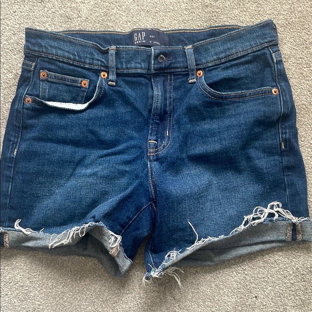 GAP Blue Jean Shorts with Frayed Hem and Mid-Thigh Length